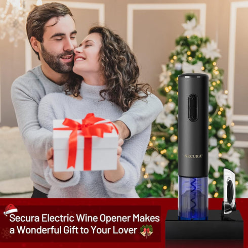 Secura Automatic Electric Wine Opener, Rechargeable Corkscrew with Foil Cutter (Black)