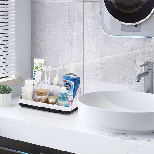 Marble Bathroom Countertop Organizer, Detachable 7 Slots for Kids Electric Toothbrush and Toothpaste Storage