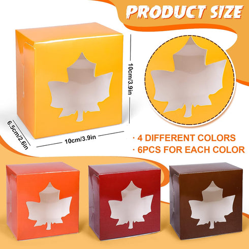 AnyDesign 24Pcs Fall Treat Boxes 4 Colors Cardboard Box with Maple Leaf Shape Window Autumn Thanksgiving Paper Gift Container for Cookie Goodie Candy Party Favors