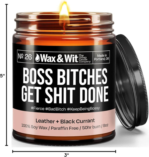 Wax & Wit Funny Soy Candle Gift for Women - Humorous Aromatherapy Candle, Leather and Black Currant - 9oz, Ideal for