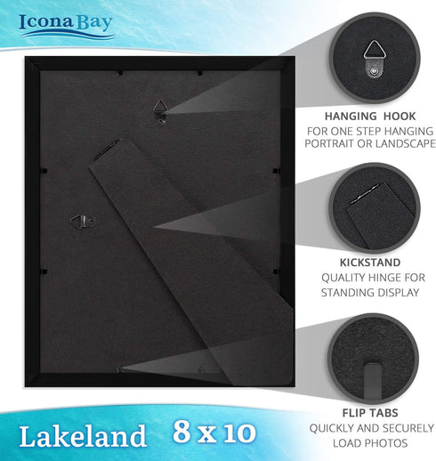 Icona Bay 8x10 Black Picture Frame - Contemporary Composite Wood Frame for Walls or Tabletop - Lakeland Collection