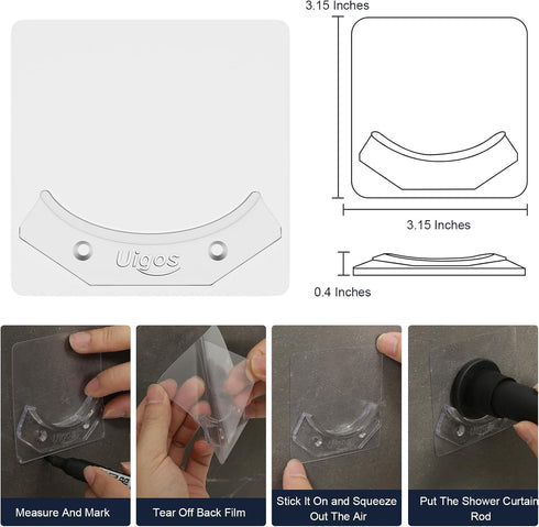 Shower Curtain Rod Holder, Easy Installation No Drilling Required, Transparent Wall Mount Rod Retainer (4 Pieces)