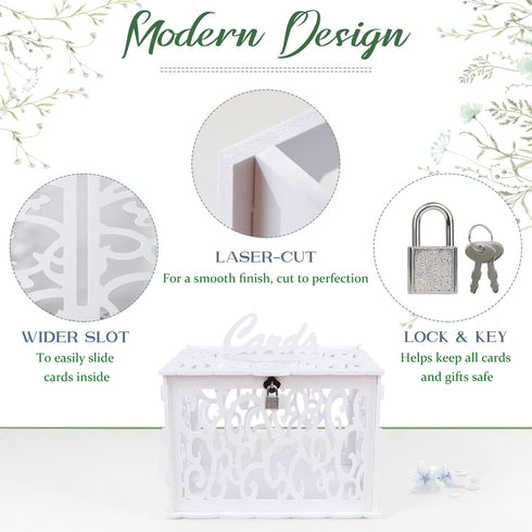 OurWarm PVC Hollow Wedding Envelope Box with Lock and Card Sign, Secure Money Box for Wedding Reception, Birthday, Baby