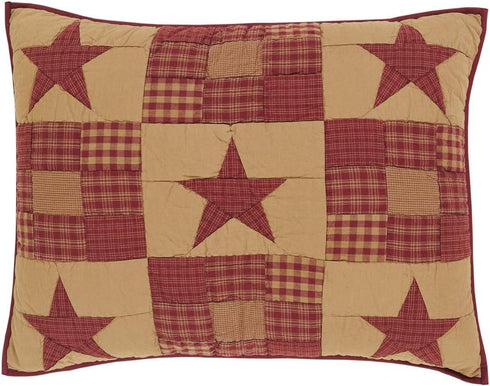 VHC Brands Ninepatch Star Hand Quilted Standard Sham, Red, 21x27 Bedroom Decor