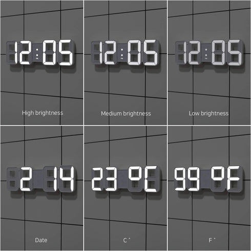 mooas 3D Pure Mini White LED Clock Multi-Function LED Clock Calendar Alarm Temperature 8.5"
