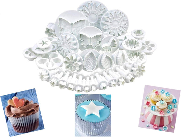 33 Pcs Fondant Cake Cookie Plunger Cutter Mold, Sugar Craft Flower Leaf Butterfly Heart Shape Decorating Tools