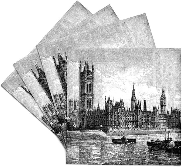 3dRose CST_49291_3 Famous Londons Big Ben in Black and White, Ceramic Tile Coasters, Set of 4