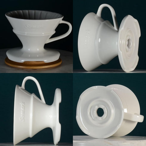 Fine Ceramic Pour Over Coffee Maker, V60#2 Cone Filter, Makes 1-4 Cups with Water Dripping Tray