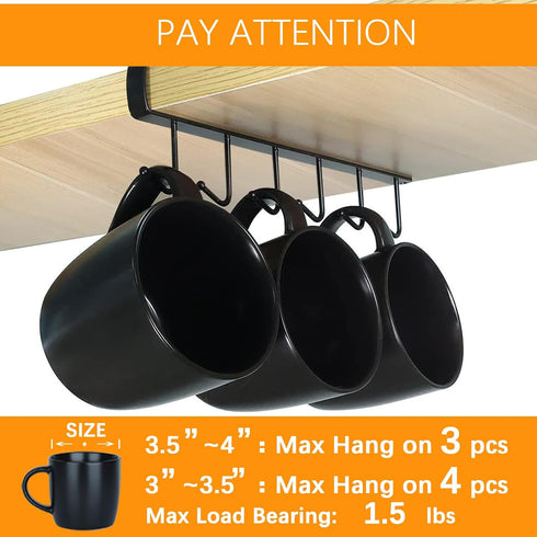 Art Secret 3pcs Mug Holder Under Cabinet, Fit for 1 Inch Thickness Shelf or Less, Black.