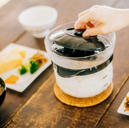 XRCN-2-B 1 2 1 2 HARIO Glass Microwave Rice Pot, to Cups, For Microwaves, Black, to Cups, Made in Japan