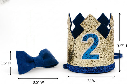 2nd PapaKit Birthday Boy High Chair Decorations - Blue & Gold Ribbon Garland, "TWO" Banner, Toddler Crown, Bow Tie