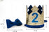 2nd PapaKit Birthday Boy High Chair Decorations - Blue & Gold Ribbon Garland, "TWO" Banner, Toddler Crown, Bow Tie