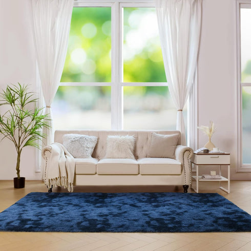 6x9 duduta ft Navy Blue Rectangle Fluffy Rug, Tie-Dyed Shag Fuzzy Plush Rectangle Carpet for Bedroom Nursery Living