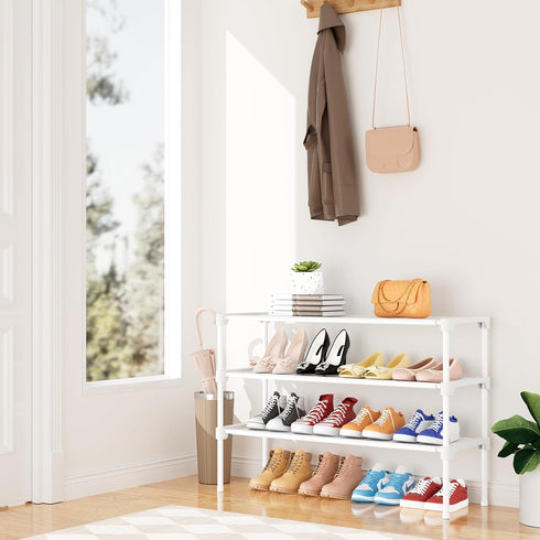 34" Closet 16 3 Widening Design Shoe Rack for Pairs Small Spaces Non-Woven Tier Shoe Organizer Stackable Metal Shoe