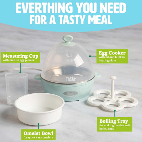5-Egg Tasty Mini Rapid Egg Cooker, Capacity for Perfect Hard Boiled Eggs or Omelets, Auto Shut Off, Aqua