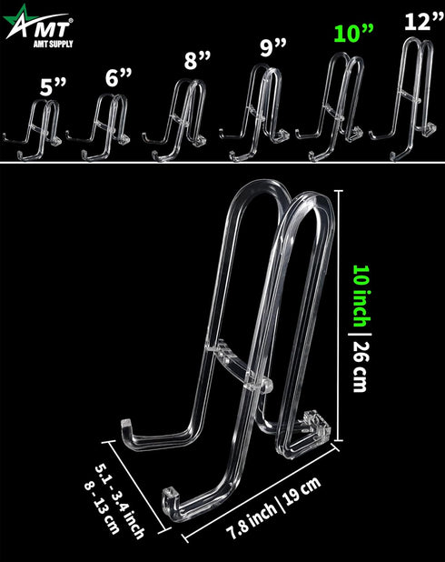 AMT 10 Inch Acrylic Plate Stands for Display, Holder Stand for Pictures, Decorative Plates, Books, Photo Easel