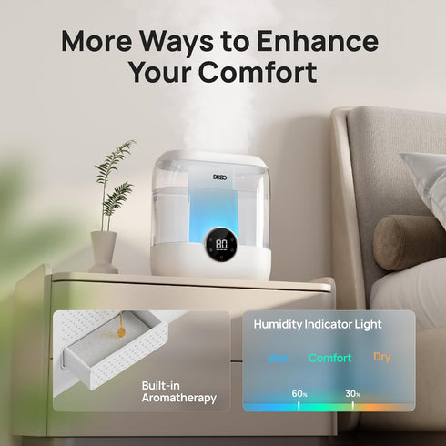 6L 60H 28 DREO Humidifiers for Bedroom, Easy to Fill & Clean, Runtime for Large room, dB Quiet Cool Mist Air Humidifier