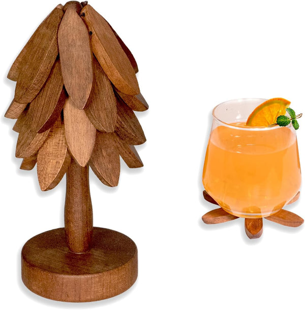 Yuoyar Coasters, Wooden Tree-Shaped sapele Wood Drink Coasters Set for Coffee Table,