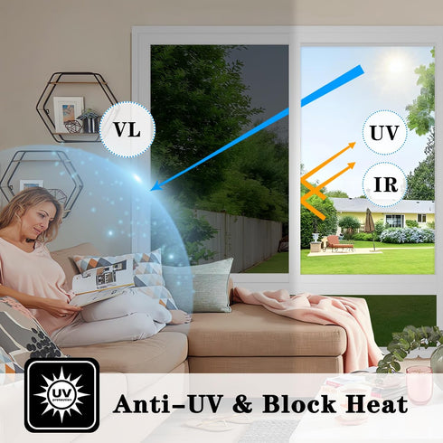 ConCus-T One Way Window Privacy Film Daytime Reflective Mirror Window Tint Non-adhesive Static Cling UV Blocking Window Sticker for Home Office, Black 17.71Inch X 6.5Feet