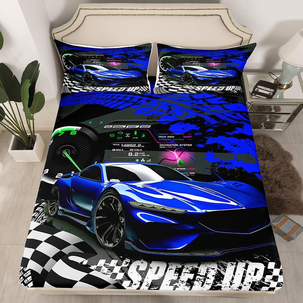 Feelyou Kids Boys Girls Blue Race Car Bedding Set Twin, Sports Car