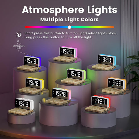 5 1 10W Bedroom Alarm Clock for Heavy Sleepers - in Magnetic Wireless Charger with White Noise Bluetooth Speaker RGB