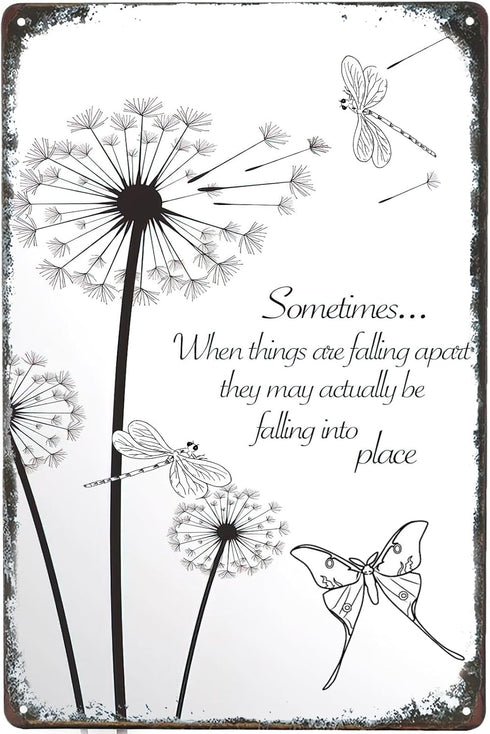 Dandelion Inspirational Wall Art Vintage Metal Sign, Dragonfly and Dandelion Retro Iron Painting Plaque (12x8 inch)