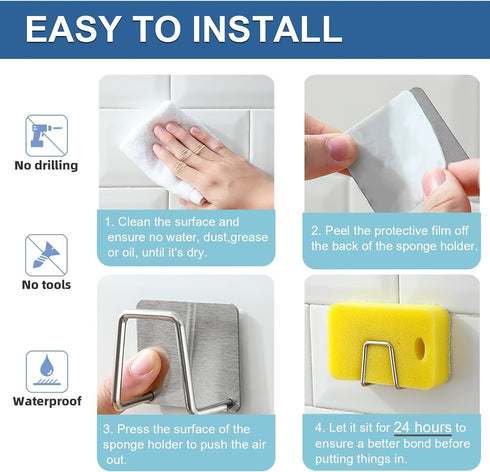 2Pcs SUS304 Sponge Holder for Kitchen SinkStrong Adhesive Small Sponge HolderSink Holder for Brush and SpongePremium