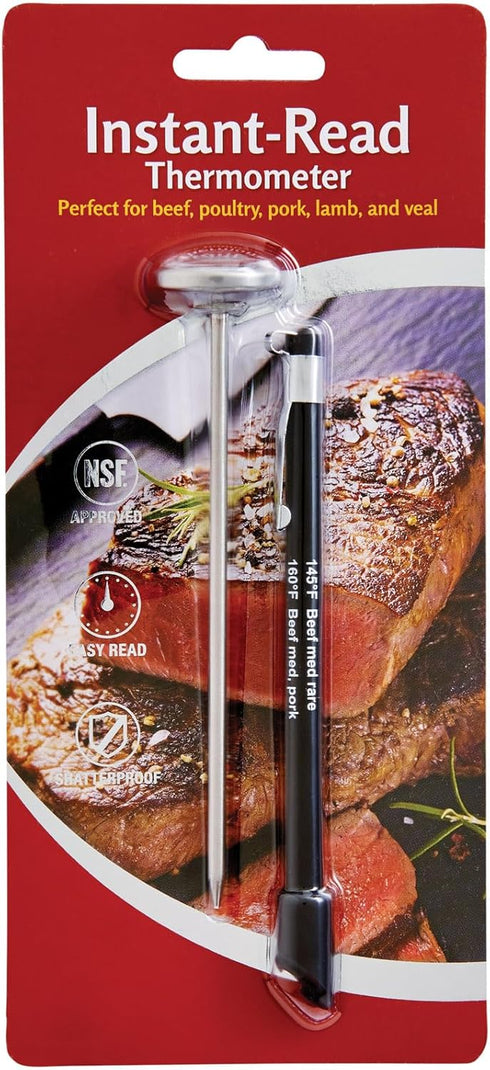 HIC Kitchen Instant-Read Meat Thermometer - Shatterproof Face, Stainless Steel, Protective Cover