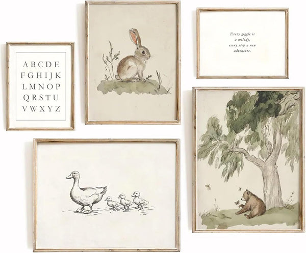 Lwoztra Vintage Nursery Wall Art Kids Canvas Prints Baby Boys Wall Decor Animal