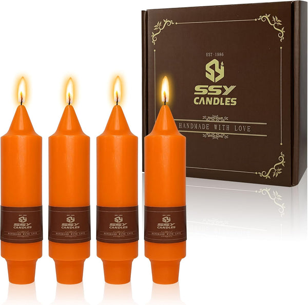 5 Inch Orange Taper Candles Hand Poured Unscented Smokeless Short Thick Tapered