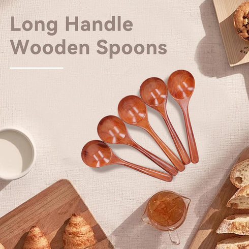 5Pcs Soup Spoons, Wood Soup Spoons Wooden Spoons for Eating Asian Soup Spoon Japanese Style Ramen Noodle Soup Spoons Soup Ladle(Brown)