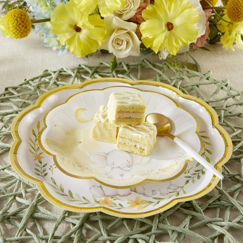 Kate Aspen Elephant Baby Shower 9 in. Premium Decorative Paper Plates, Set of 16 (350 GSM weight) | Party Supplies