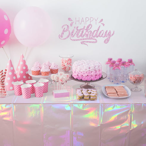 Pascliyna 6 Pack 54x108 Inch Iridescent Light Pink Tablecloth for Parties, Pastel Pink Holographic Plastic Table Cover