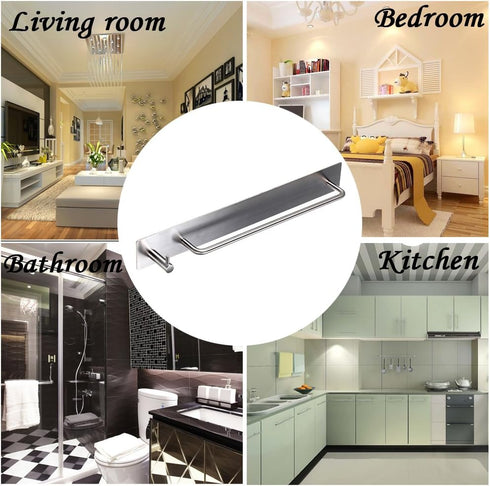 Sumnacon 13.38 Inch Towel Bar Rack with Hook, 3M Self Adhesive Stainless Steel Holder for Bathroom Kitchen Bedroom