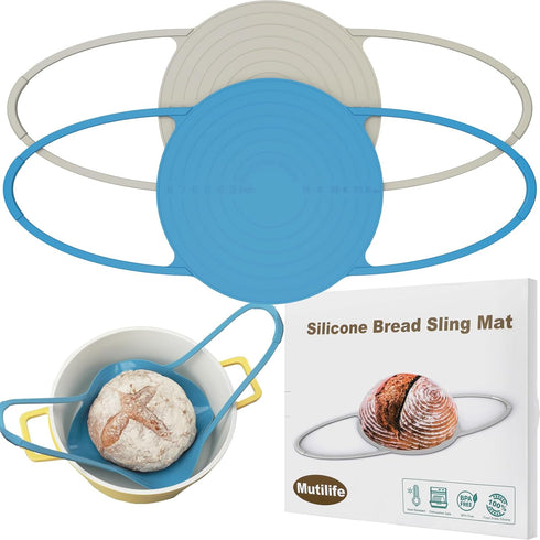 Silicone Sling Bread Dutch Oven, Non-Stick & Easy Clean Reusable Baking Mat, Beige & Blue