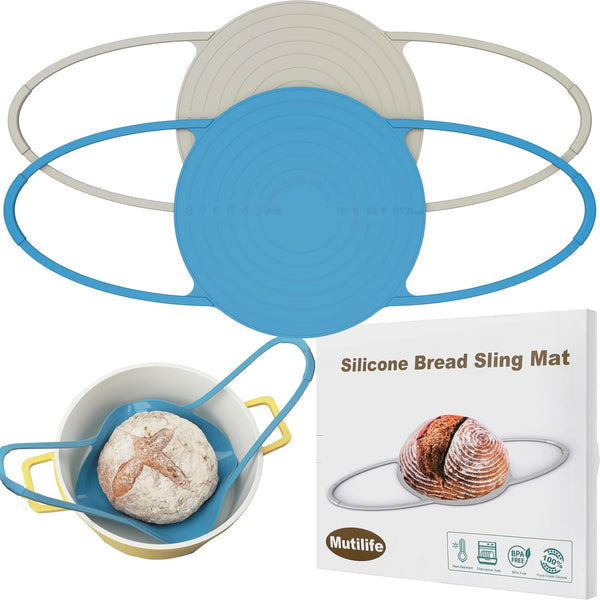 Silicone Sling Bread Dutch Oven, Non-Stick & Easy Clean Reusable Baking Mat, Beige & Blue