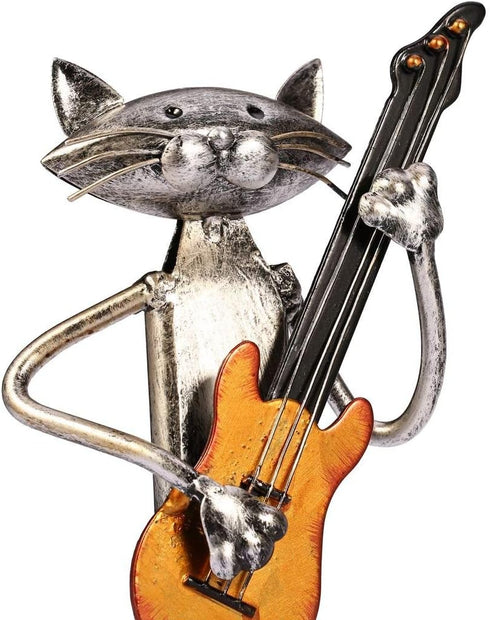 Too-arts A Playing Guitar Cat Metal Sculpture, Iron Statue Handwork Handicrafts, 3 Funny Design