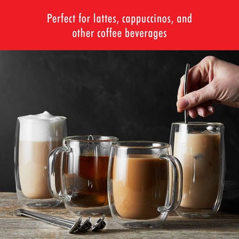 2-pc Set, 12-oz, 355ml, ZWILLING Sorrento Plus Double-Wall Glass Coffee Mug Clear