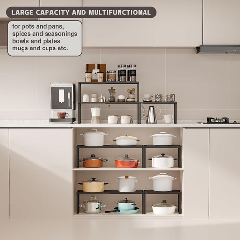 2 Pack Counter Countertop Magheo Expandable Cabinet Shelf Organizer, Stackable Kitchen Shelf Riser, Metal Spice Rack