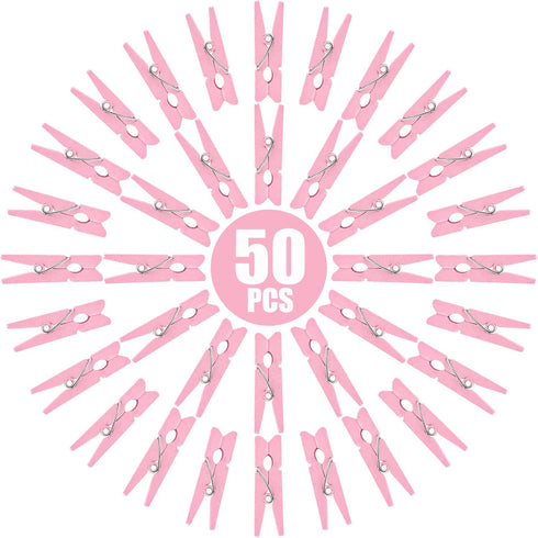 50pcs Pink Wooden Small Clothespins Photo Clips for Wall Hanging Pictures, Jewelry Items Home Party Decoration