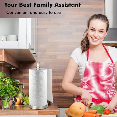 Free Standing Paper Towel Holder with Heavy Weighted Stainless Steel Base, Countertop (Brushed Nickel)