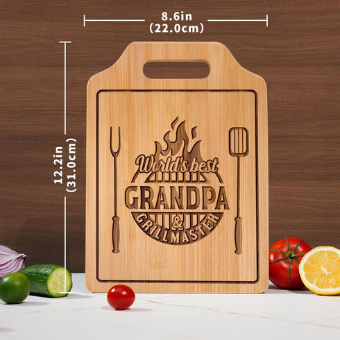 Grandpa Gifts,Birthday Gifts for Grandpa - Engraved Bamboo Cutting Board 12.3"L x 8.7"W x 0.4"Th, Grandpa Birthday Gifts from Grandkids Granddaughter Grandson