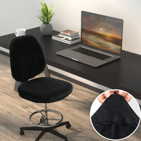BUYUE Task Office Chair Seat Cover, Super Soft Velvet Student Dorm Computer Chair Stretch Washable Dustproof Slipcover Protectors (Seat Cover Only, Black) by BUYUE