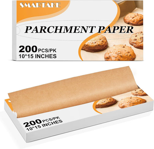 SMARTAKE 200 Pcs Pop-Up Parchment Paper Sheets, 10.7x15 Inch Non-Stick Baking Paper for Grilling and Frying