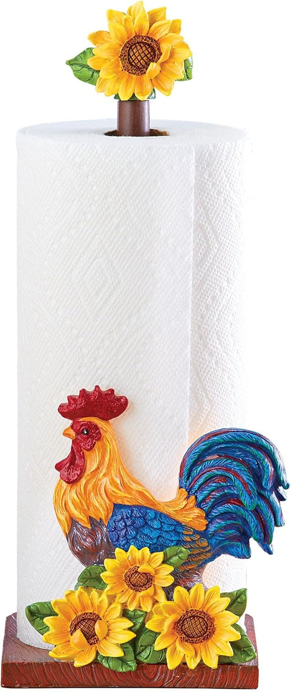 Collections Etc Tabletop Roosters & Sunflowers Standard Paper Towel Holder