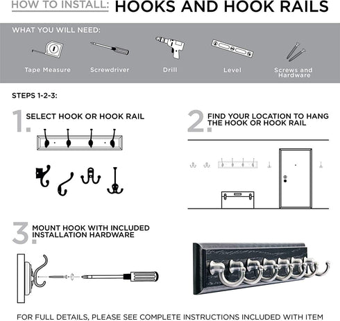LIBERTY Wall Mounted Coat Rack with 6 Decorative Hooks, 27 Inch, Soft Iron and Cocoa