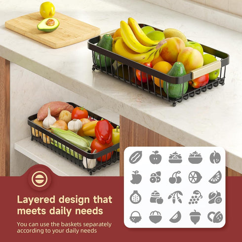 2 Counter 2 2026 Sevenblue Tier Large Fruit Basket for Kitchen with Mobile Banana Hangers, Pro Detachable Metal Fruit