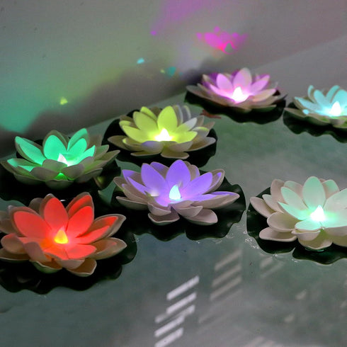 12 LACGO PCS Floating Lotus Lights - Artificial LED Lotus Waterproof Battery Operated Water Activated Color Changing