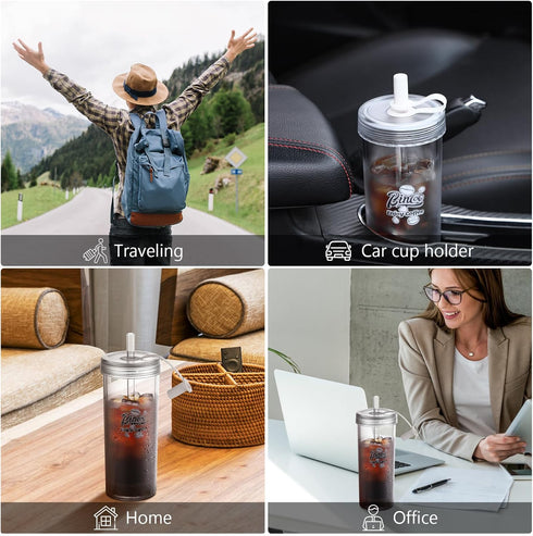 Portable Travel Coffee Press, 16oz, Double Wall with Lids and Straws, Single Serve for Travel, Home
