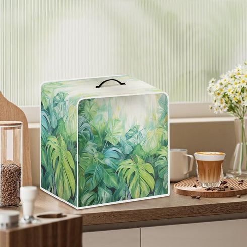 Coffee Maker Dustproof Cover - Protective Stain Resistant Cover with Top Handle for Kitchen Decor, Green Monstera Leaf
